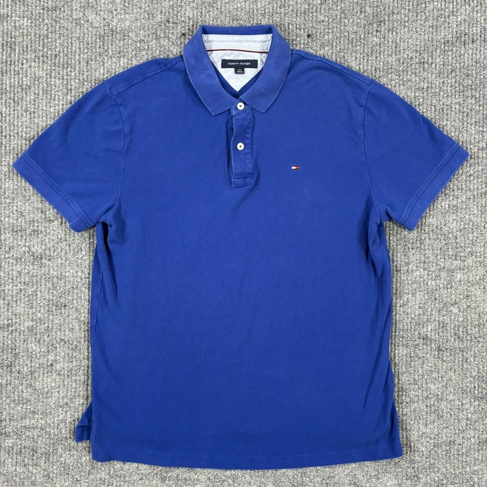 Tommy Hilfiger Polo Shirt Mens Large Blue Golf Short Sleeve Cotton‎ Preppy